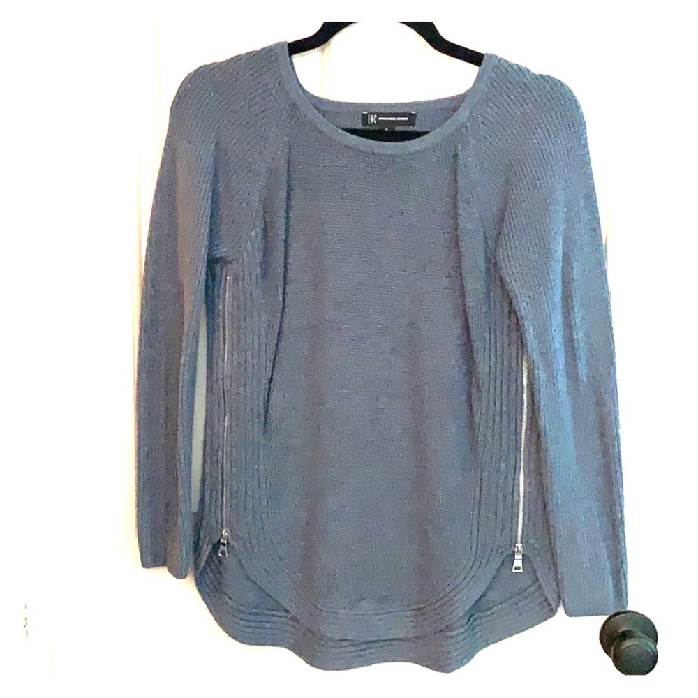 INC dusty blue sweater with zip side detail